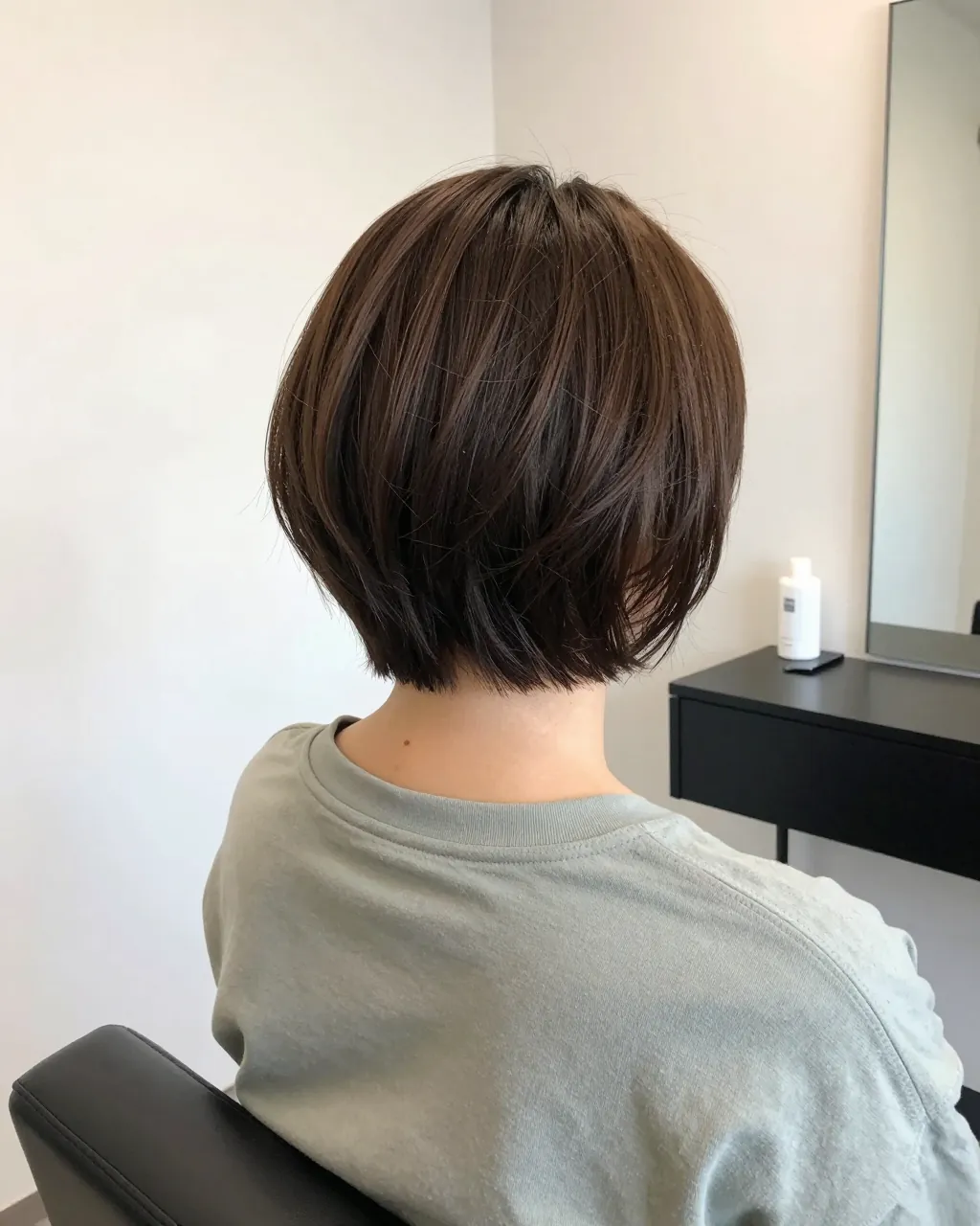 仕上がったショートボブの後ろ姿。襟足