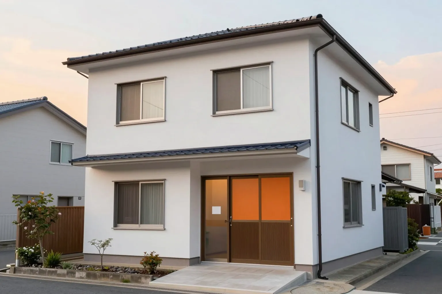 庭のある2階建ての一戸建ての外観