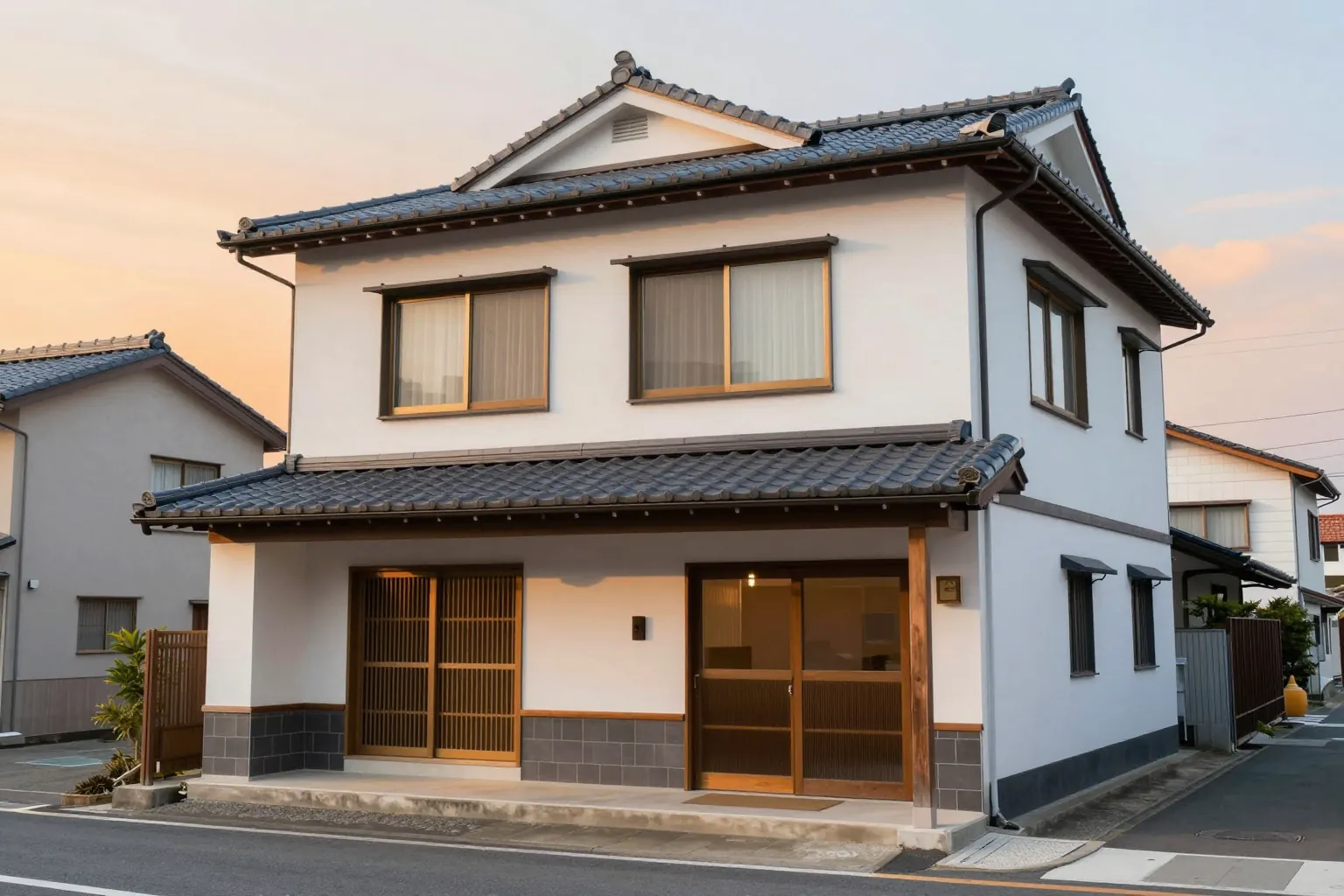 瓦屋根の2階建ての家
