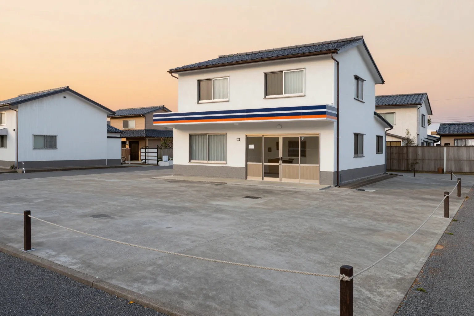 低いロープで囲まれた更地