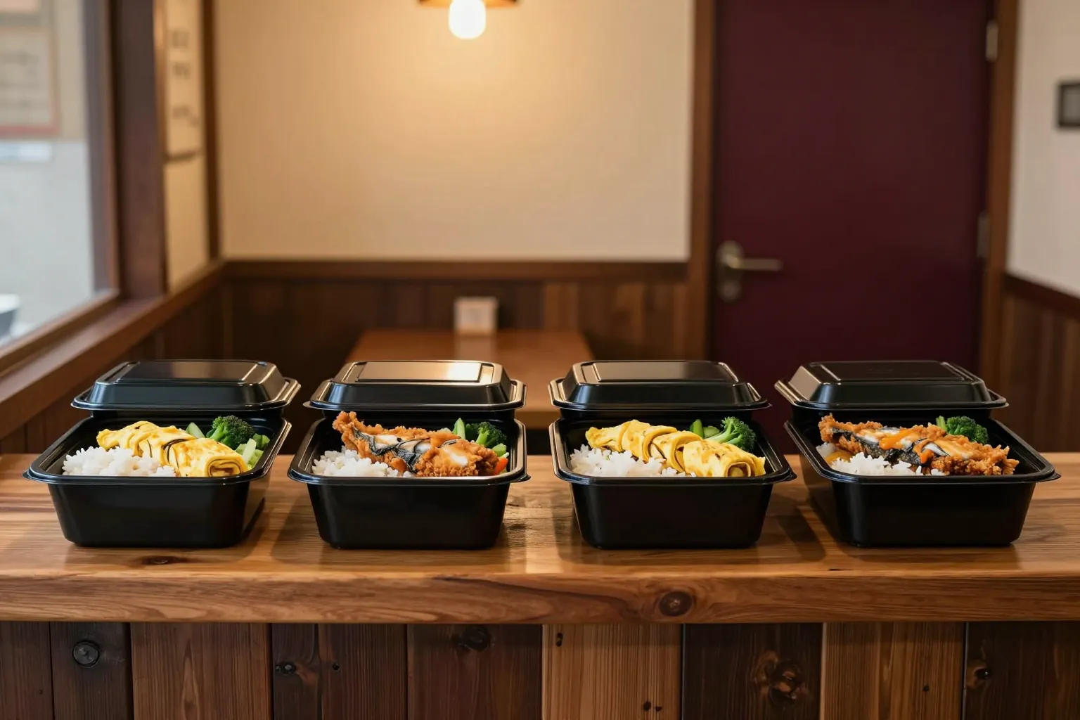店のお弁当を4つ並べたところ